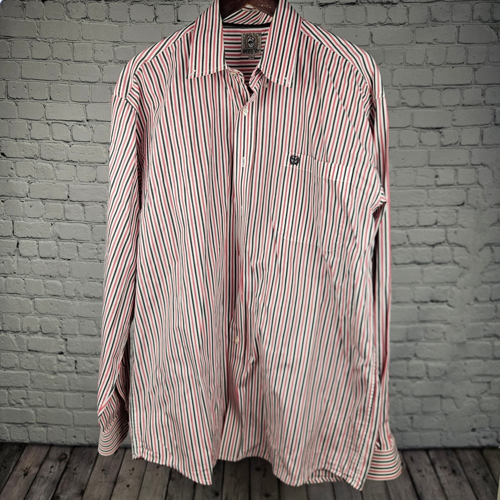 Cinch Mens Large Striped Button Down Western Shirt Red Black White Long Sleeve